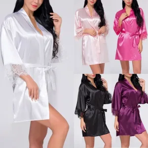 Satin Lace Robe & Nightdress – Women's Sleepwear Kimono